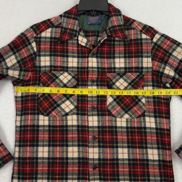 VTG Pendleton Mens M Shirt Virgin Wool Stewart Dress Tartan Plaid Loop Collar - Picture 4 of 12